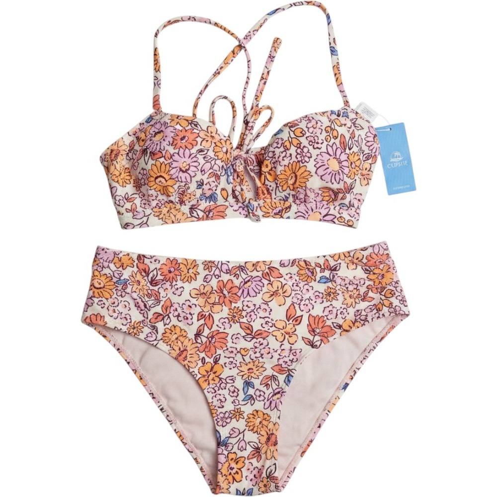 Cupshe Women Floral High Waisted Bikini Set Orange Pink Purple Medium